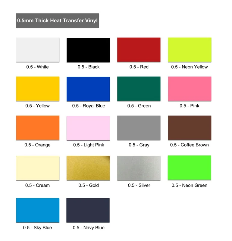 0.5 mm PU Heat Transfer Vinyl — color card